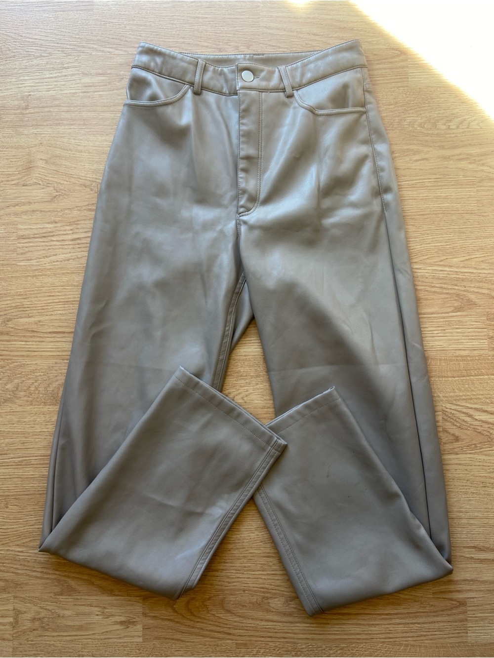 Dynamite Faux Leather Straight-Leg Pants in Taupe Women’s 4